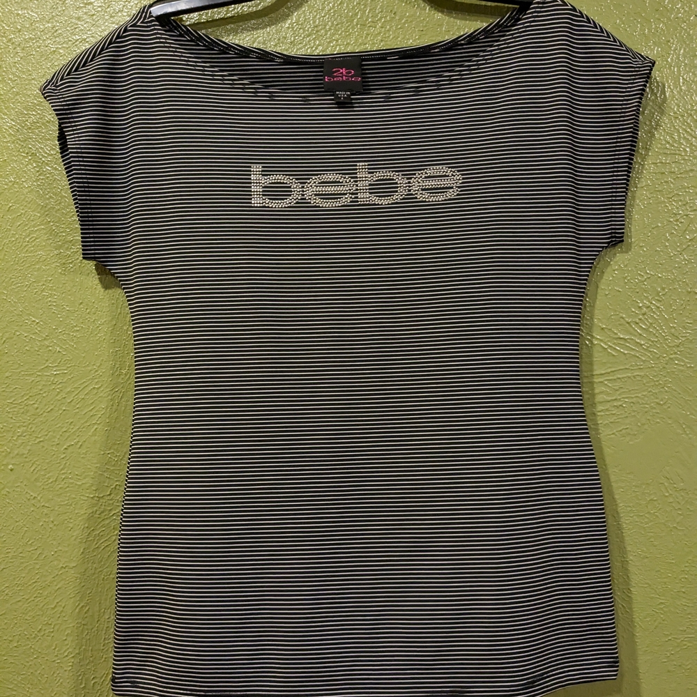 Bebe Black Striped Women's Top